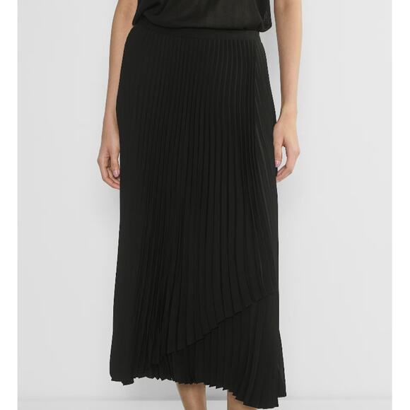 Aritzia Babaton SZ M Matte Satin Pleated Ladder Skirt In Black $148 - Picture 1 of 8